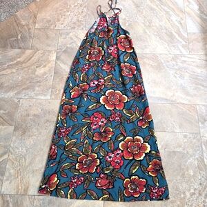 Floral Maxi Dress with Red and Yellow Flowers